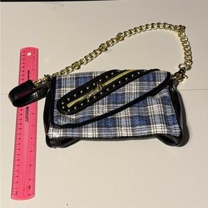 Betsey Johnson Mini Plaid Chain-Handle Shoulder Bag in Blue and Black